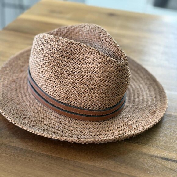 Classic Woven Straw Fedora with Brown & Black Band - Picture 1 of 2